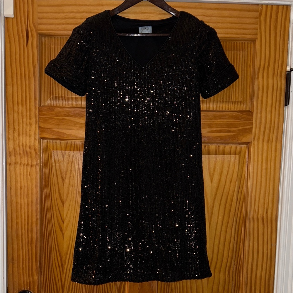 Cece Black Sequin Short Sleeve Dress Size XS